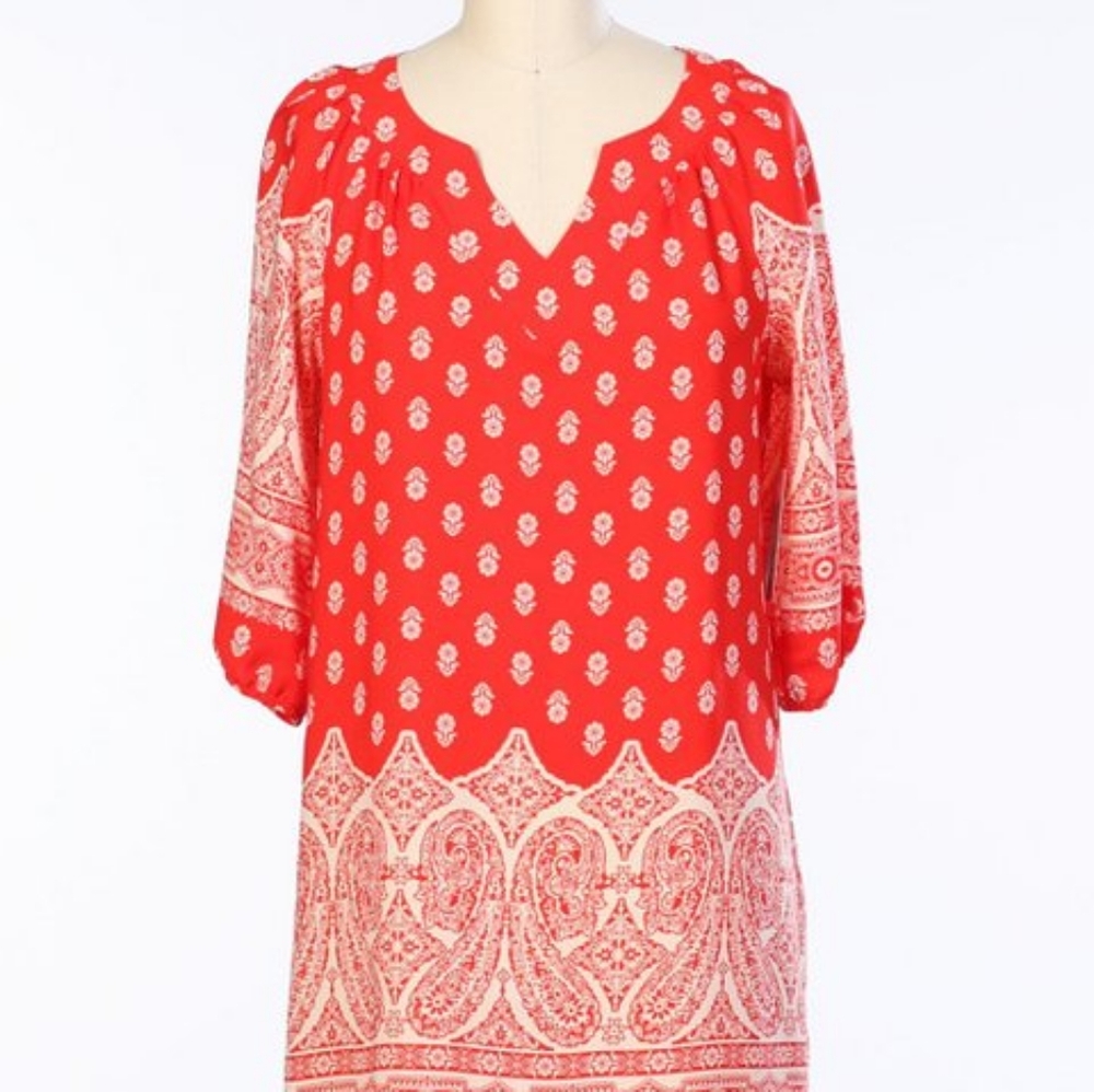 Hello Miss Red & White Paisley Dress medium